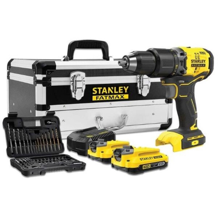 Set masina de gaurit si insurubat Stanley, model SFMCD715D2K, 50 accesorii, 2 acumulatori 2.0Ah, 18V
