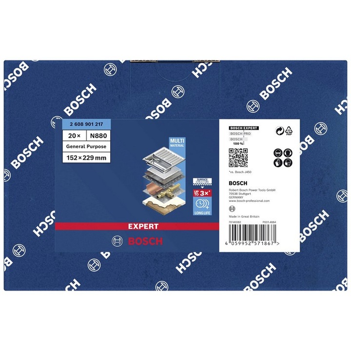 Csiszolópapír, Bosch, 152x229 mm, zöld