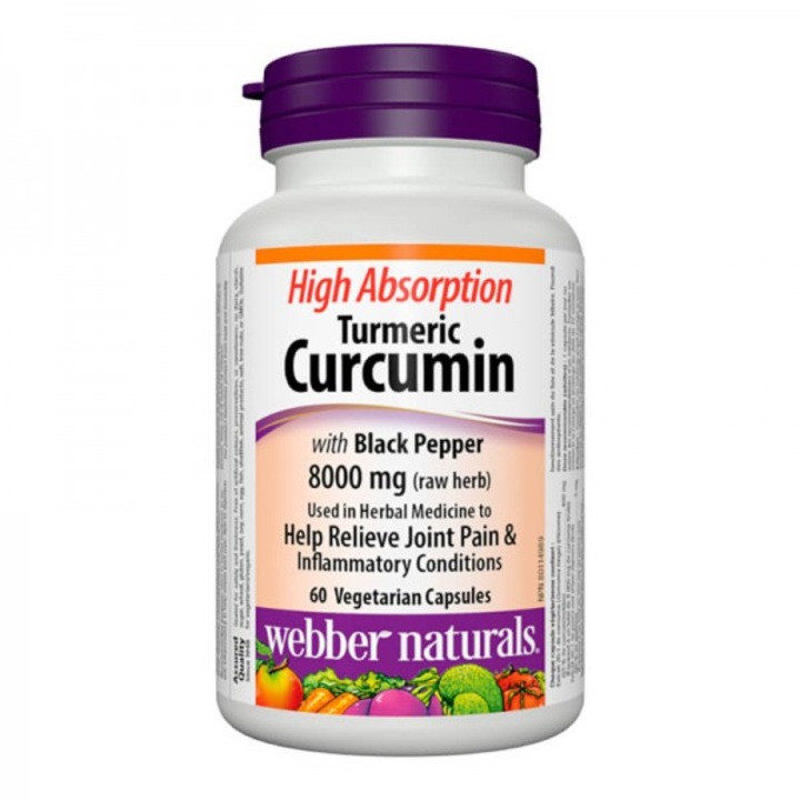 Supliment alimentar, Webber Naturals, Turmeric cu piper negru, Antiinflamator pentru infectii si probleme articulare, 60 de capsule