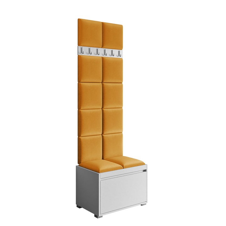 Mobilier pentru hol Konkor 60 + 12x Panou tapitat pag 30x30, MIRJAN24, alb / galben