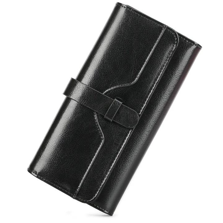 Дамски портфейл, Avamsi AVABQ-5160-1, Черен, Естествена кожа, 19.5x9.5x3 см