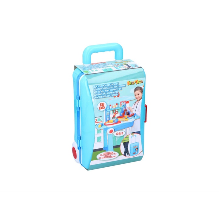 Gyermekjáték orvosi felszereléssel, műanyag, 39x15x24 cm, kék