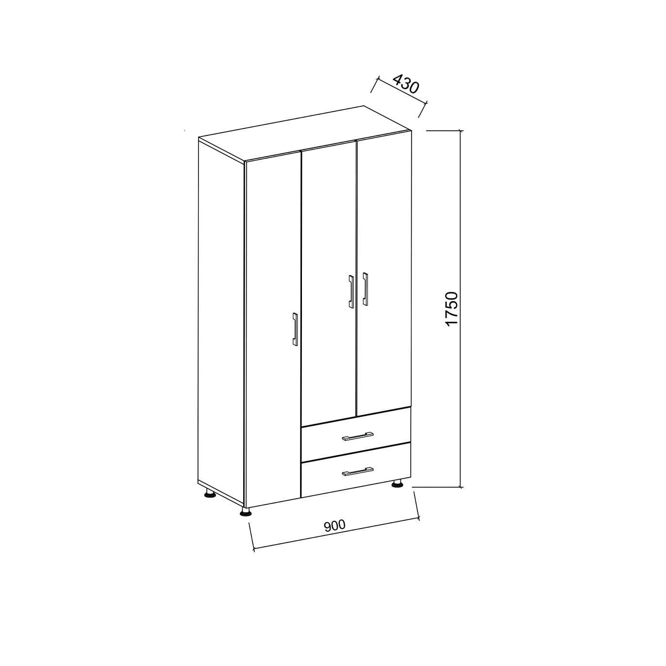 Dulap pentru haine cu 3 usi si 2 sertare Apice, 90 x 175 x 43 cm, Alb ...