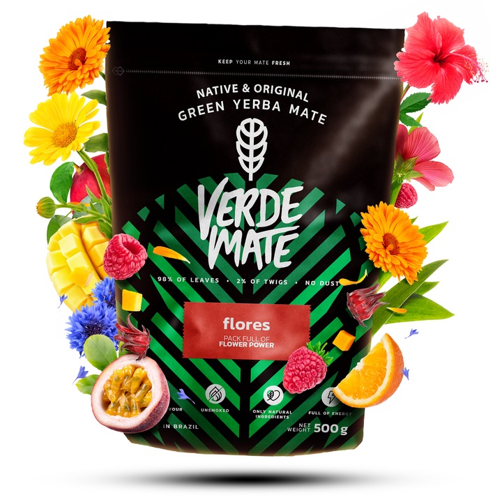 Ceai Yerba Mate, Verde Mate Green Flores, Mango, Zmeura, 500g