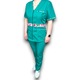 Costum medical de dama AMA Medical Scrubs, Halat fermoar cu insertie florala, Verde Spital, din tercot elastic, Marimea 46