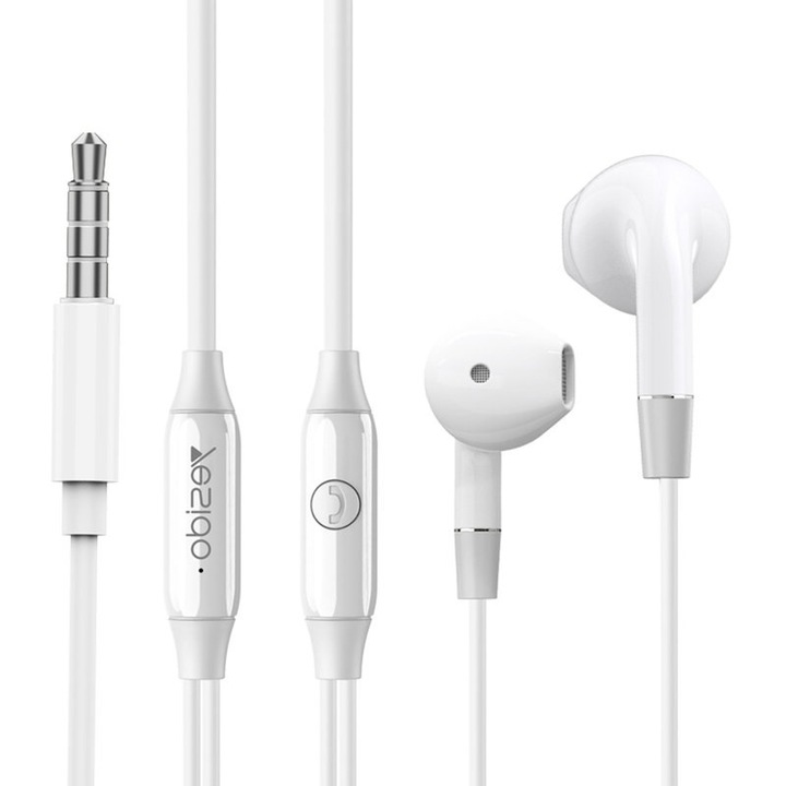 Casti audio in-ear cu conector Jack 3.5 mm, volum control si microfon, Alb