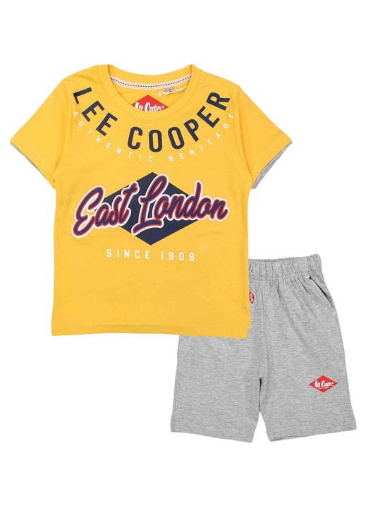 Compleu Lee Cooper, set haine copii din 2 piese, Tricou si Pantaloni, Galben, 6 Ani