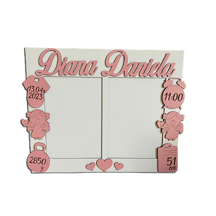 Rama foto bebelusi, Diana Daniela, 2 fotografii, lemn, 30 x 40 cm, ArtemisGift