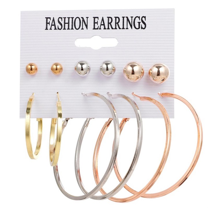 Комплект дамски обеци, Fac, Metal, Multicolor