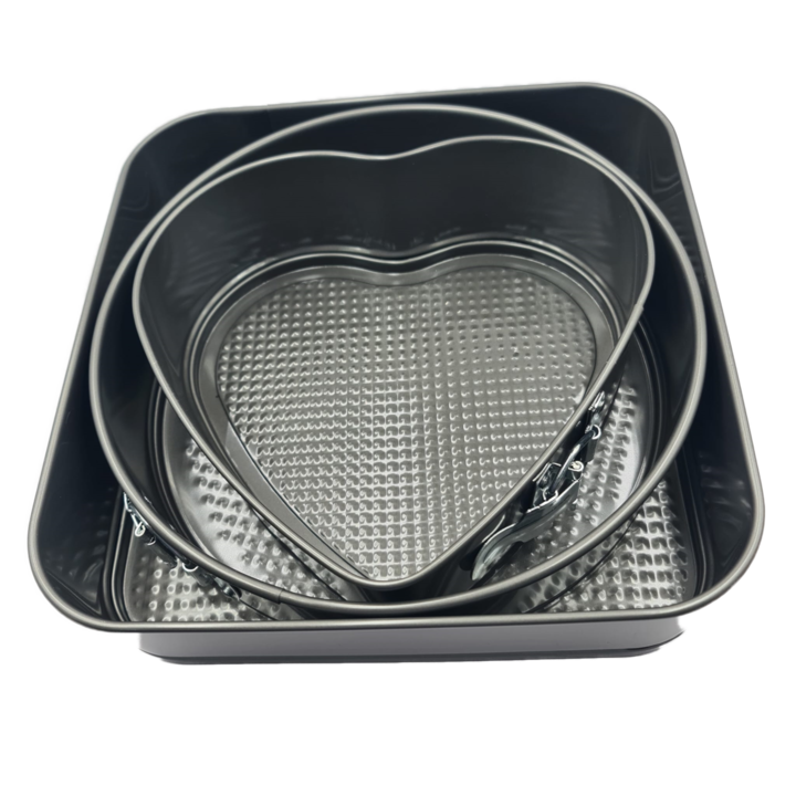 Set 3 Forme Pentru Prajituri, Patrat, Rotund, Inima, Baza Detasabila, Antiaderenta, Negru, Dalimag