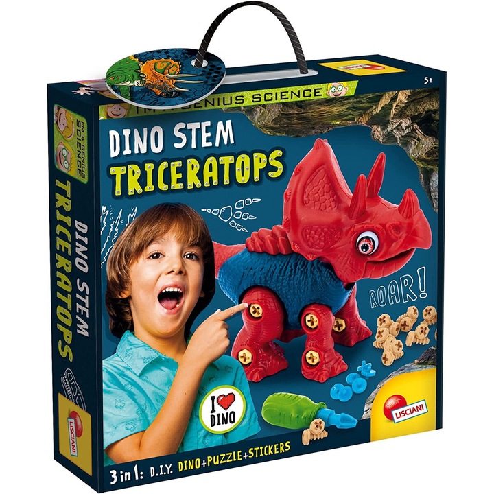 Set educativ Lisciani - Experimentele micului geniu, Dino Stem:Triceratops