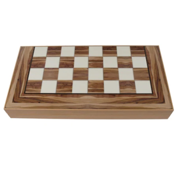 Игра табла, Лакирано дърво, Бял/Кафяв, 50х50 см