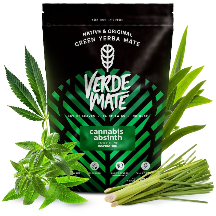 Yerba Mate Tea, Verde Mate Cannabis Absinth, Gyümölcs, Levegőn Szárított, Enyhe íz, 500g