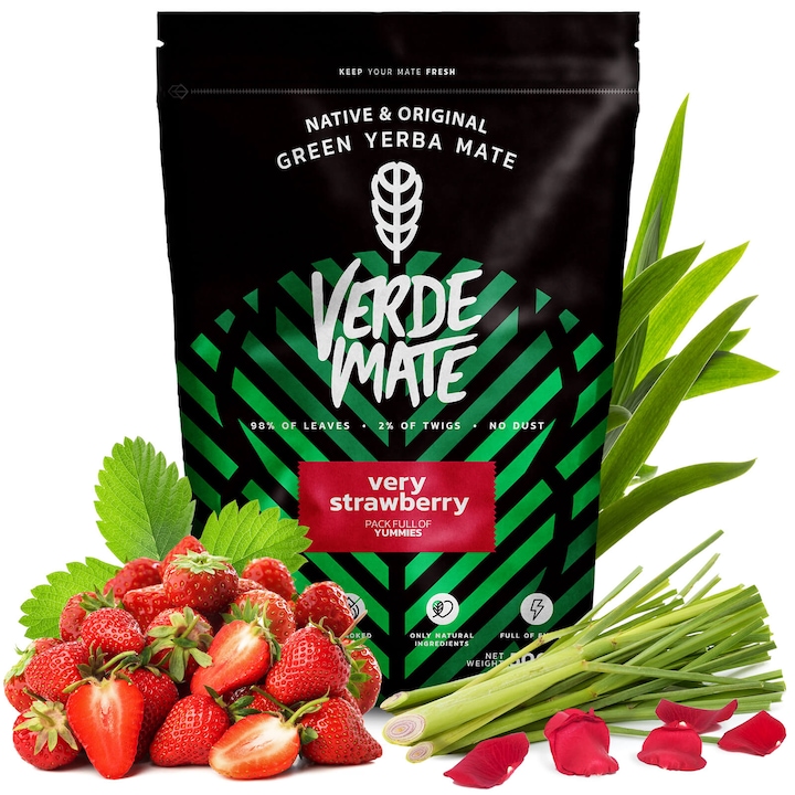 Yerba Mate Tea Verde Mate, Very Strawberry, Finom, Füstmentes Iz, 500 g