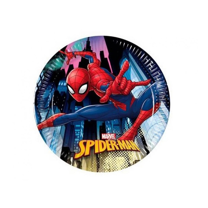 Комплект от 8 картонени парти чинии модел Спайдърмен 20 см