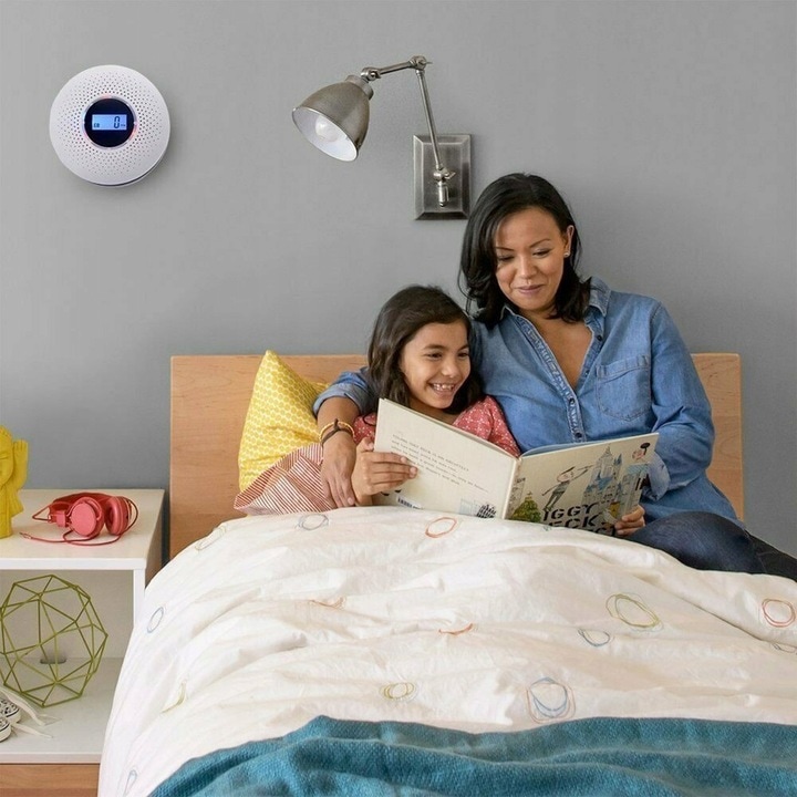Detector de Gaz FARROT Senzor dual fum si Monoxid de Carbon, CO, display LCD, alarma 85dB, baterie 3xAA, Alb