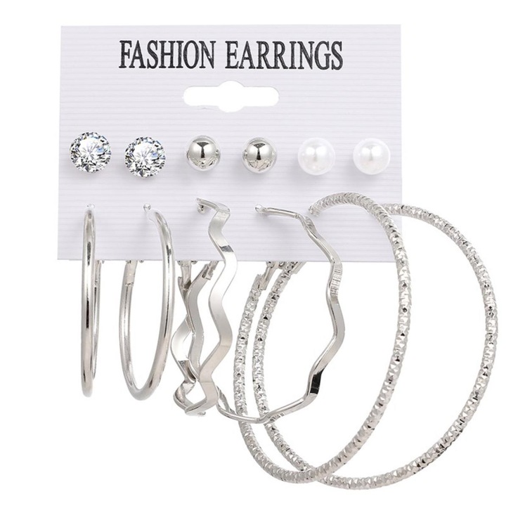 Комплект дамски обеци, Fac, Metal, Silver