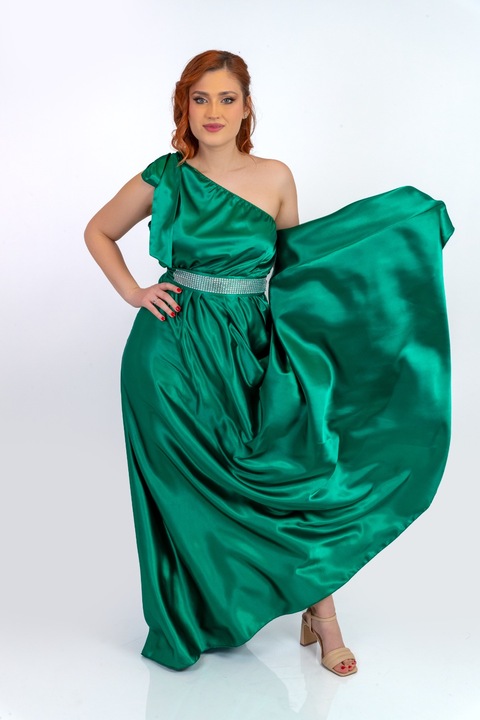 Шаферска рокля Mannzes, Дълга, Сатенена, Изумруденозелен, Универсален размер S, M, L