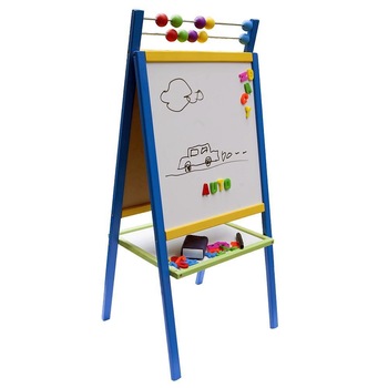 Tabla mare 2 in 1, de scris cu marker si creta, cu suport, picioare si accesorii, pentru copii - albastra Tabla mare 2 in 1, de scris cu marker si creta, cu suport, picioare si accesorii, pentru copii - albastra