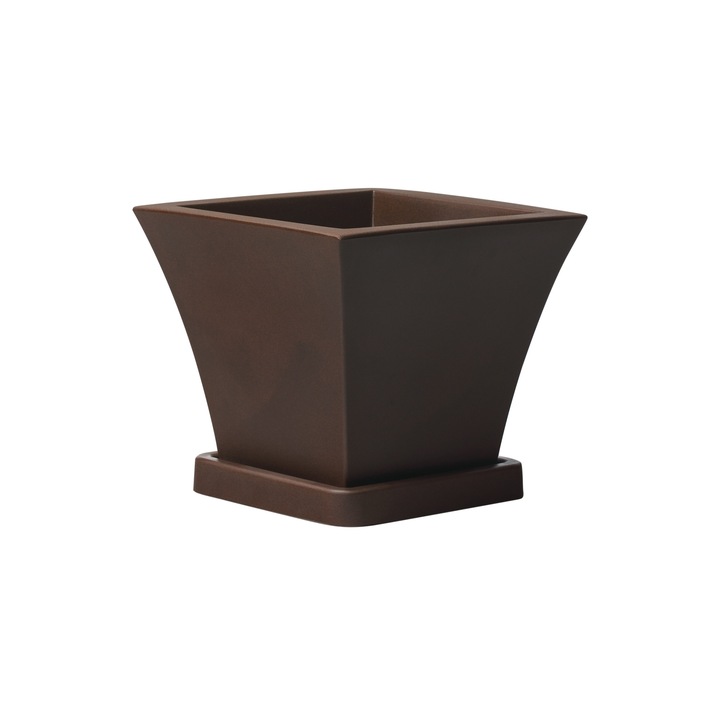 Ghiveci trapezoidal, maro, cu farfurie inclusa, volum 40 litri