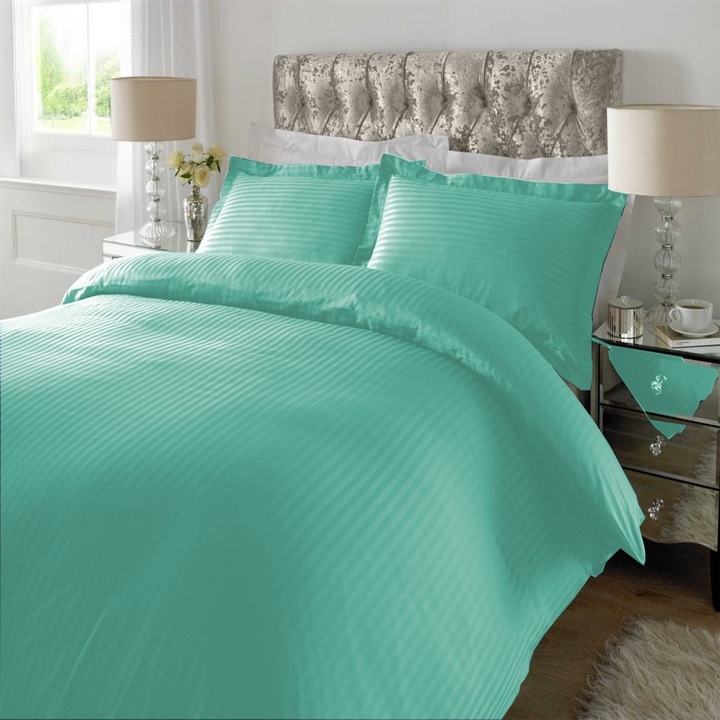 Ágynemű gumis lepedőhöz Damascus Polycotton csík 1 cm, matrachoz 90/100x200 cm, lepedő 140x210 cm, 3 db Kék, Pucioasa