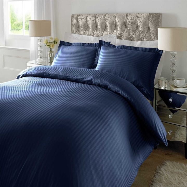 Спално бельо с ластик за чаршаф Damascus Polycotton райе 1 см, за матрак 90/100x200 см, чаршаф за завивка 140x210 см, 3 части Blue, Pucioasa