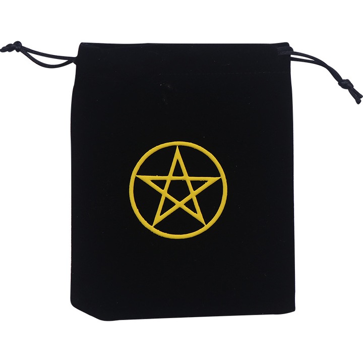 Подаръчна торбичка за Таро, GOGOU, кадифе, Пентаграм, 15 x 12 см, черна