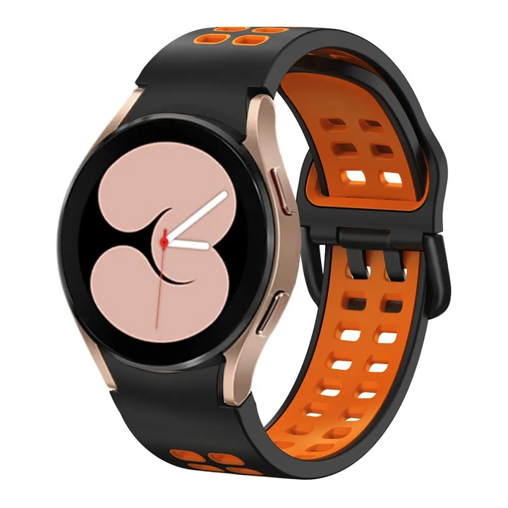 Curea Silicon MTP Sport Band compatibila cu Samsung Galaxy Watch 4 Classic 42mm, 20mm, Negru/Orange