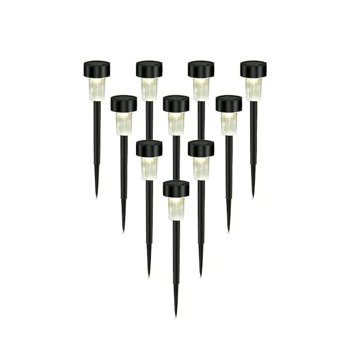 Комплект от 10 соларни лампи за морава, LED осветление, IP44, 4.5x4.5x29.5 cm, VIELLAN, топла светлина