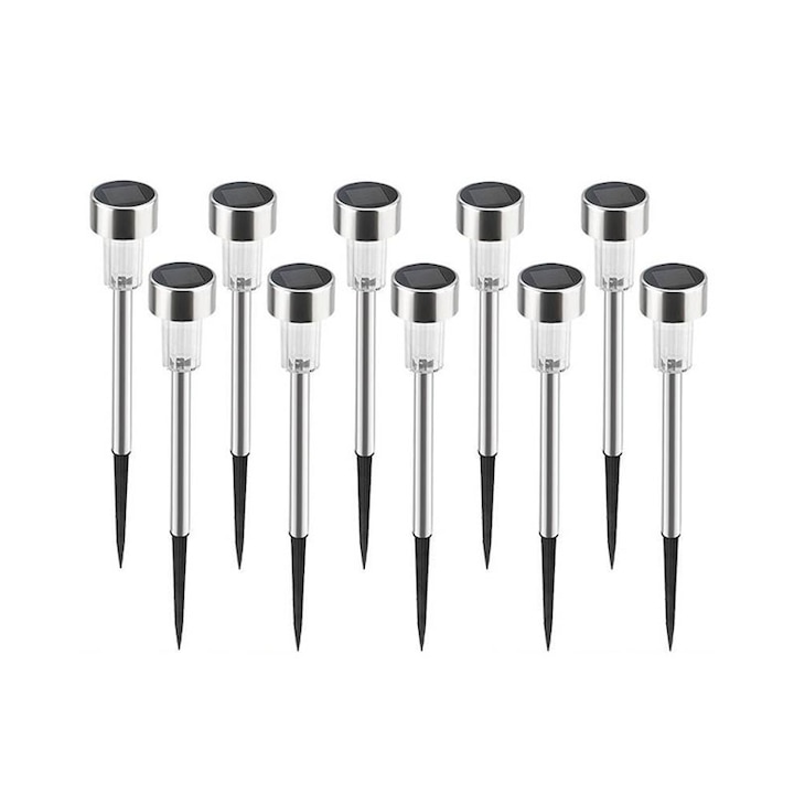 Комплект 10x LED соларна лампа за морава, IP44, 4,5x4,5x29,5 см, VIELLAN, бяла светлина