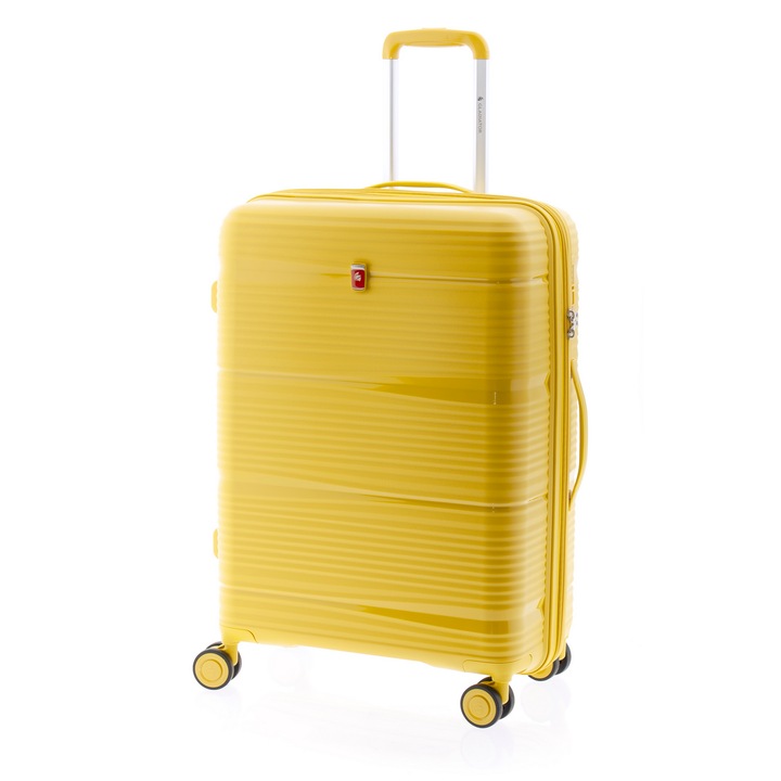 Közepes bőrönd, Gladiator, Bionic, Nyújtható, 4 kerekű dupla, Polipropilén, MG 0811 - 65 cm, Sárga