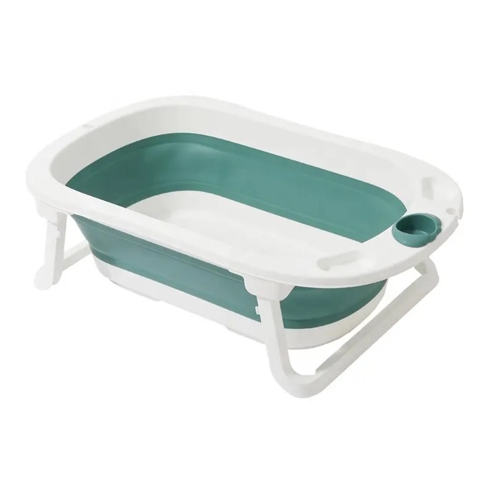 Cadita Little Mom Starfish Green pliabila, margini rotunjite, dop de scurgere, design ergonomic, dimensiuni 80x48.5x21cm