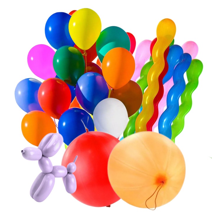 Set 50 baloane latex, diverse marimi, forme si culori, Ropet
