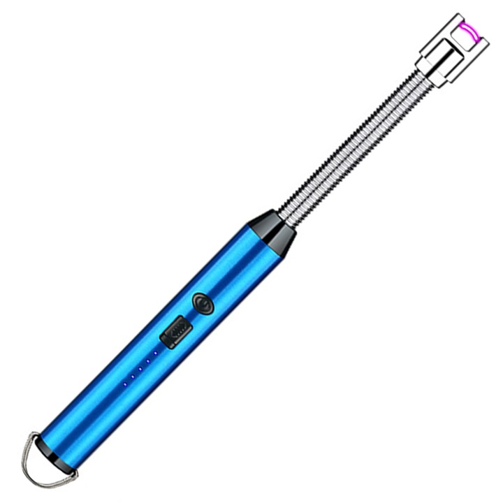 Bricheta electrica, reincarcabila cu cablu USB, wireless, aprinzator flexibil cu arc electric, antivant, pentru aprinderea focului la aragaz, semineu, lumanari, gratar, Albastru