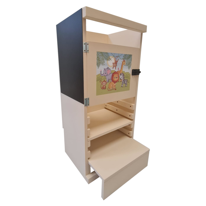 Turn De Activitati 2x1 Crem, Learning Tower 2x1 Crem, Stiker Animat, TABLA DE SCRIS, 85x40x30 cm