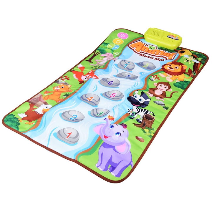 Детска интерактивна музикална постелка Fluffy, 17 песни и звуци, цифрови бутони, животни, 80х50см, многоцветна