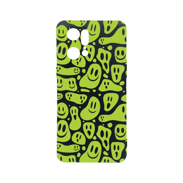 Силиконов калъф BestCase за OPPO Find X5 Pro, Green Acid Smiley, 0.8MM Slim, Camera Protection, Black Silicon Series, c-B 1051
