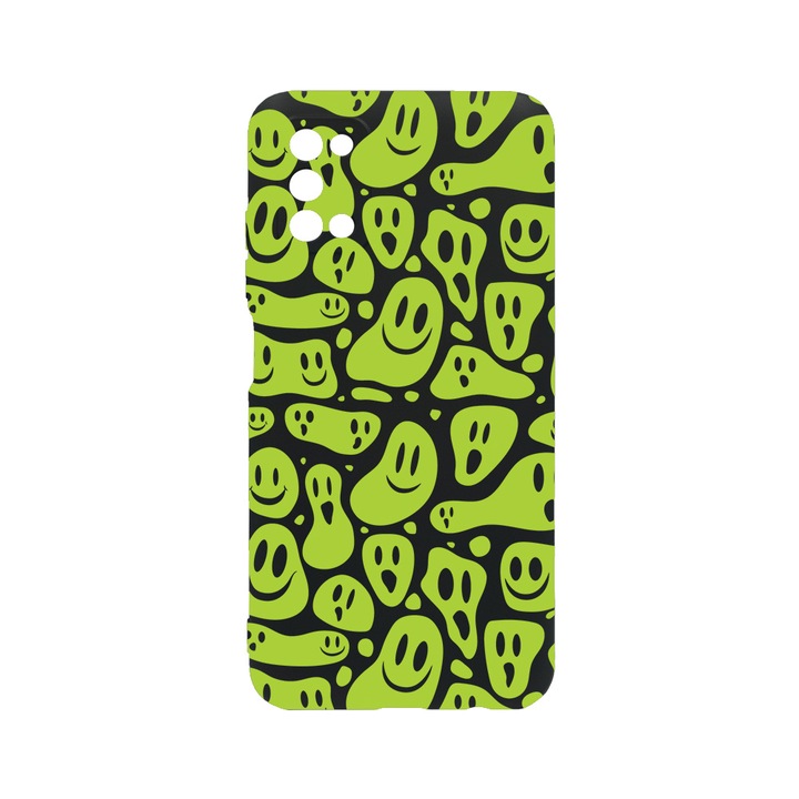 Силиконов калъф BestCase за OPPO Reno 5 5G / Reno 5 4G, Green Acid Smiley, 0.8MM Slim, Camera Protection, Black Silicon Series, c-B 1051