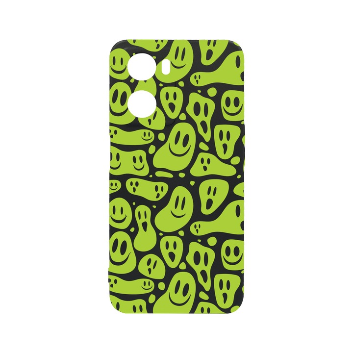 Силиконов калъф BestCase за OPPO A57 5G, Green Acid Smiley, 0.8MM Slim, Camera Protection, Black Silicon Series, c-B 1051