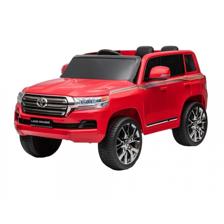 Masinuta electrica pentru copii Toyota Landcruiser Red cu roti EVA, scaun din piele, deschidere usi, scaun piele si telecomanda