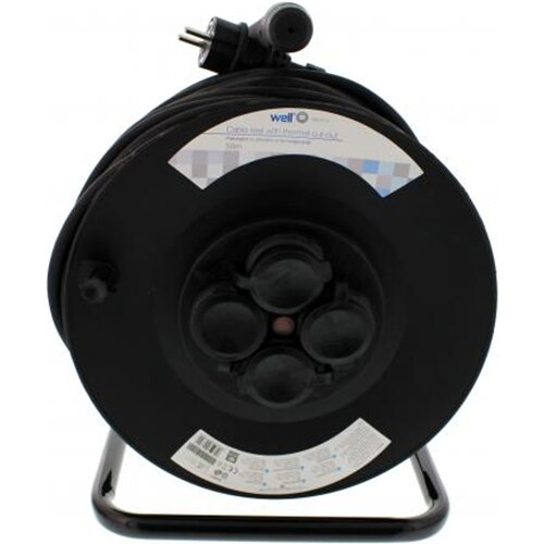 Prelungitor cu tambur Well, cu termosiguranta, 4 prize, 1.5mm, IP44, 50 m