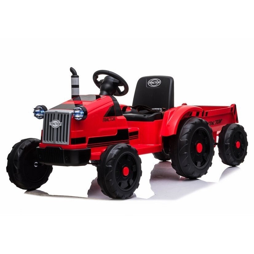 Tractor electric cu remorca pentru copii, rosu, 2 motoare, greutate
