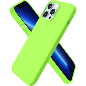 Husa de protectie ICELIX compatibila cu iPhone 14 Pro, Neon Green, Liquid Silicone, Ultra Slim, protectie din microfibra la interior