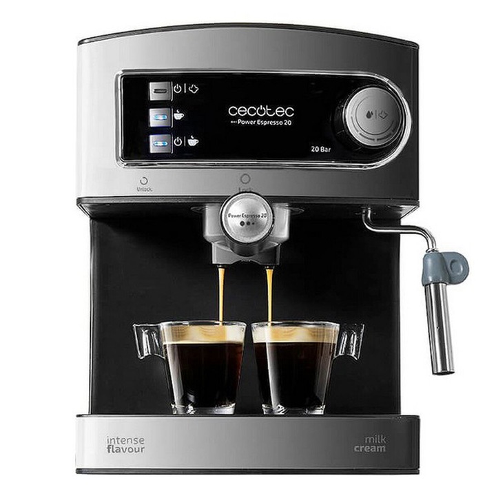 Espressor, Cecotec, Inox, 850 W, 1.5 L, 25 x 28.5 x 29 cm, Negru/Argintiu