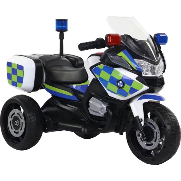 NOVOKIDS elektromos motorkerékpár akkumulátorral gyerekeknek rendőrmotor, 2-6 év, max 30 kg, hangokkal és LED lámpákkal, elektromos roller, 3 kerék, hátramenet, fekete