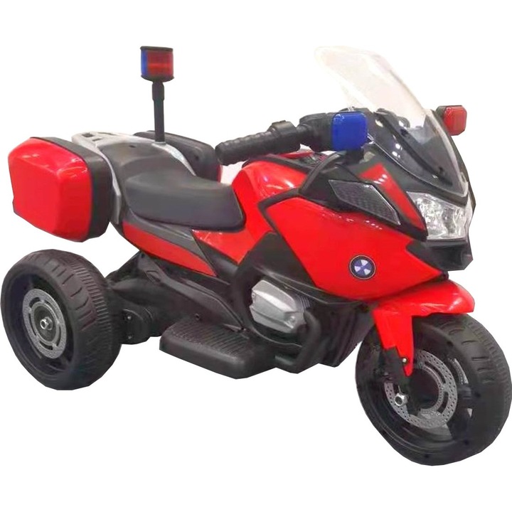 NOVOKIDS™ elektromos motorkerékpár akkumulátorral gyerekeknek rendőrmotor, 2-6 év, max 30 kg, hangokkal és LED lámpákkal, elektromos roller, 3 kerék, hátramenet, piros