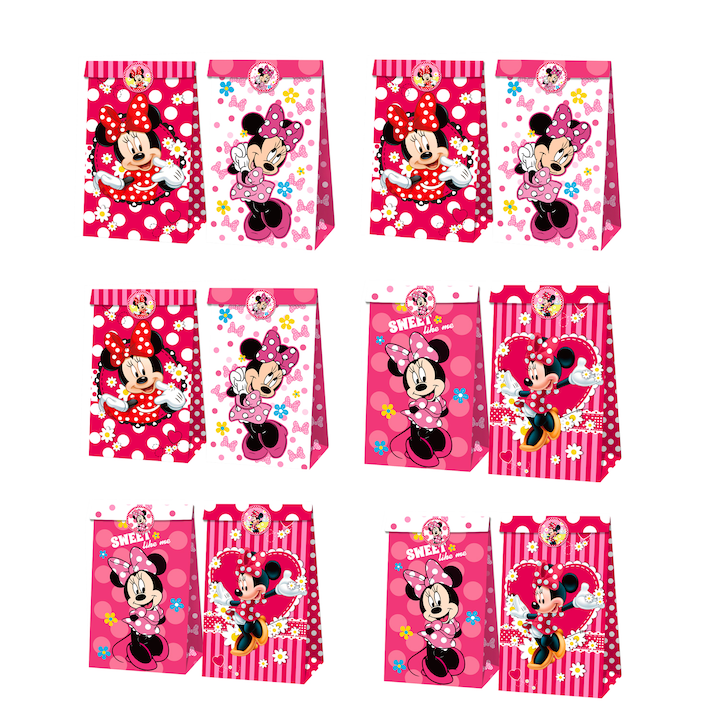 Комплект подаръчни торбички, Minnie Mouse, 12 части, Многоцветен