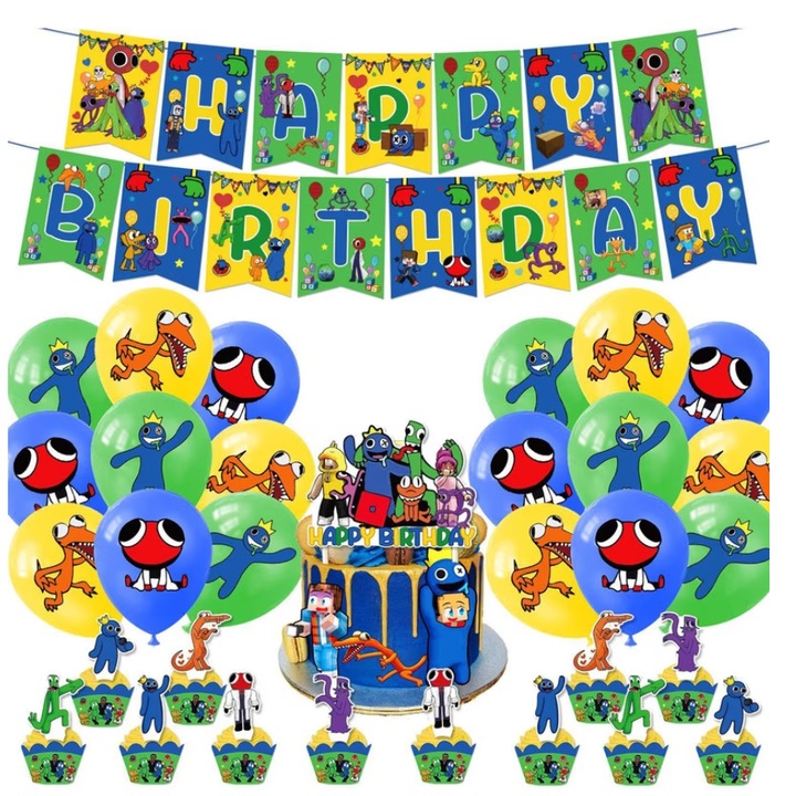 Комплект балони и парти аксесоари, Rainbow Friends, 33 части, многоцветни