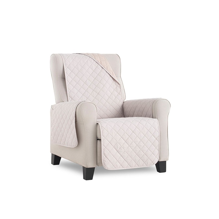 Husa matlasata fotoliu Sofazip, Lungime 55 cm, Reversibila 2 culori, Ivory-Bej