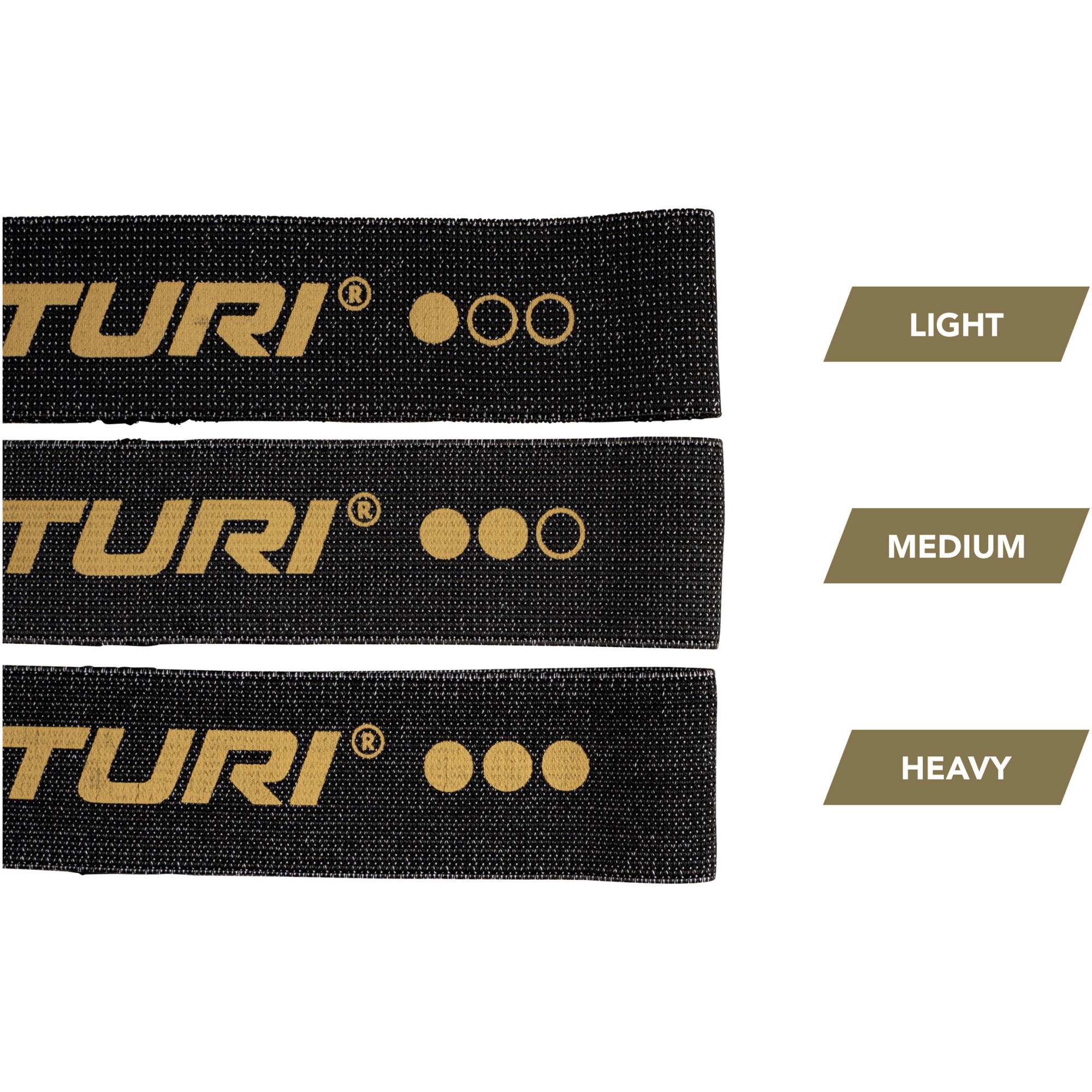Set 3 benzi elastice Tunturi Centuri, 64x5.8x0.6 cm, negru/auriu - eMAG.ro